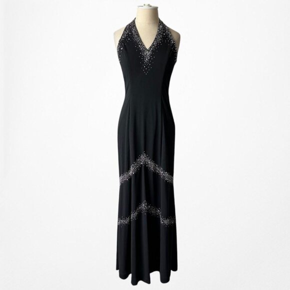 Vintage Y2K 90s Black Purple V-Neck Beaded Bodycon Maxi Formal Prom Dress Size M - Picture 4 of 8